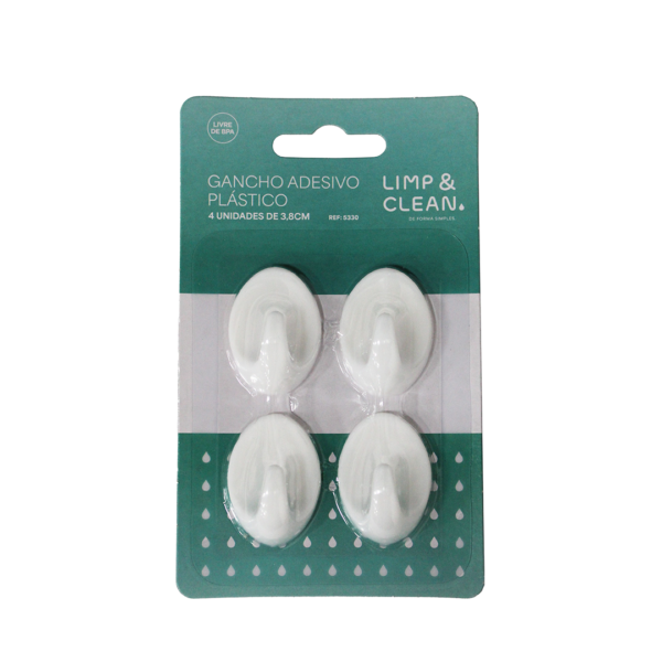 GANCHO ADESIVO OVAL PLÁSTICO COM 4 PEÇAS